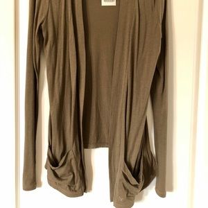 Army green open cardigan from American Eagle.